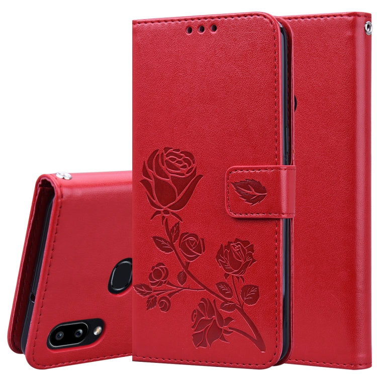 For Galaxy A10s Rose Embossed Horizontal Flip PU Leather Case, with Holder & Card Slots & Wallet