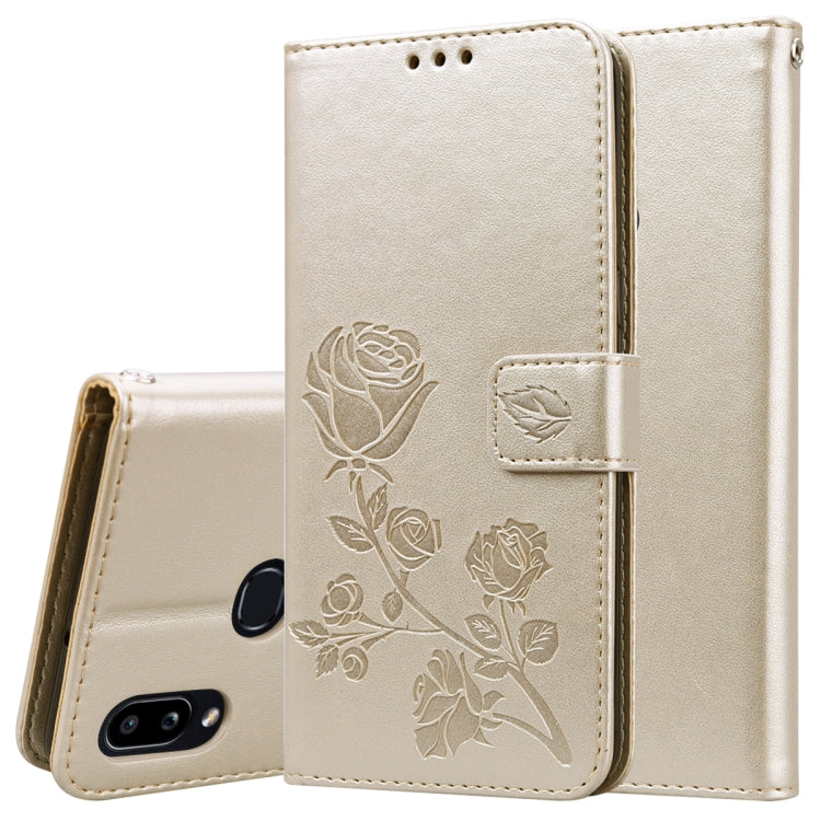 For Galaxy A10s Rose Embossed Horizontal Flip PU Leather Case, with Holder & Card Slots & Wallet