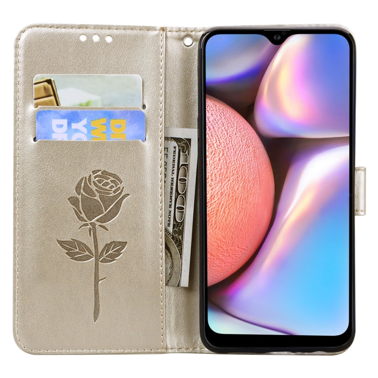 For Galaxy A10s Rose Embossed Horizontal Flip PU Leather Case, with Holder & Card Slots & Wallet