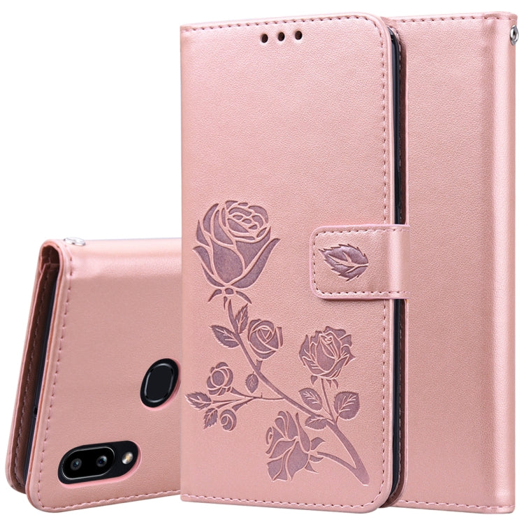 For Galaxy A10s Rose Embossed Horizontal Flip PU Leather Case, with Holder & Card Slots & Wallet