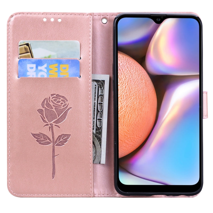 For Galaxy A10s Rose Embossed Horizontal Flip PU Leather Case, with Holder & Card Slots & Wallet