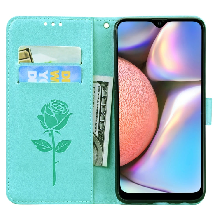 For Galaxy A10s Rose Embossed Horizontal Flip PU Leather Case, with Holder & Card Slots & Wallet