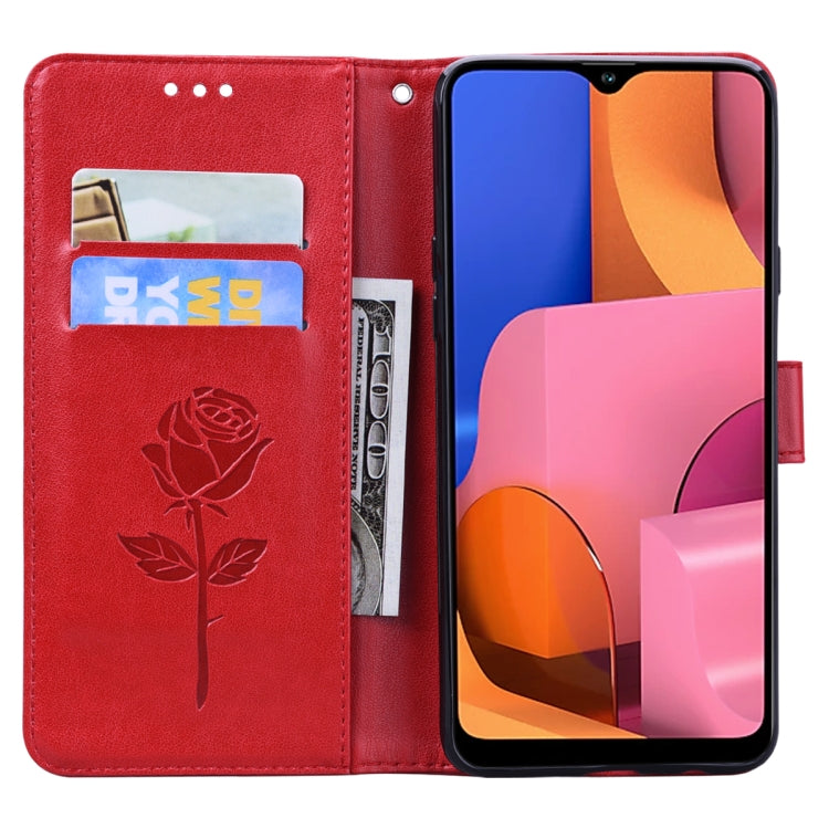 For Galaxy A20s Rose Embossed Horizontal Flip PU Leather Case, with Holder & Card Slots & Wallet