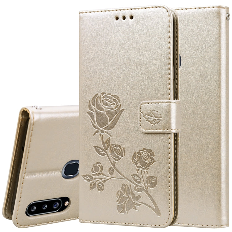For Galaxy A20s Rose Embossed Horizontal Flip PU Leather Case, with Holder & Card Slots & Wallet