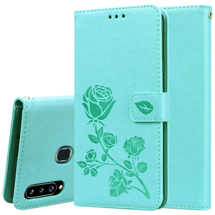 For Galaxy A20s Rose Embossed Horizontal Flip PU Leather Case, with Holder & Card Slots & Wallet