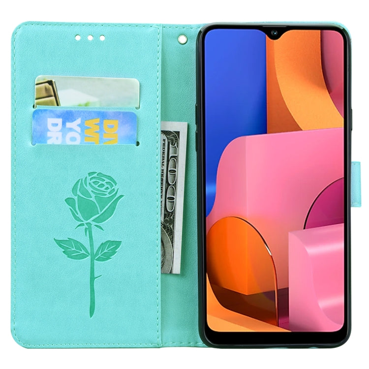 For Galaxy A20s Rose Embossed Horizontal Flip PU Leather Case, with Holder & Card Slots & Wallet