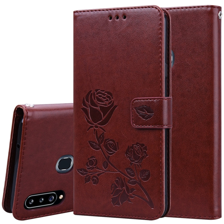 For Galaxy A20s Rose Embossed Horizontal Flip PU Leather Case, with Holder & Card Slots & Wallet