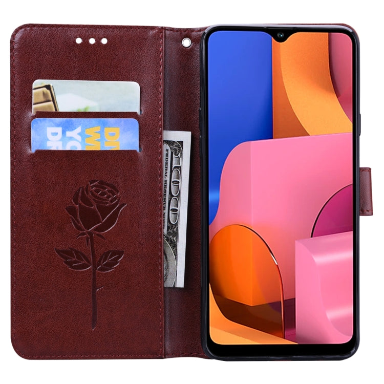 For Galaxy A20s Rose Embossed Horizontal Flip PU Leather Case, with Holder & Card Slots & Wallet