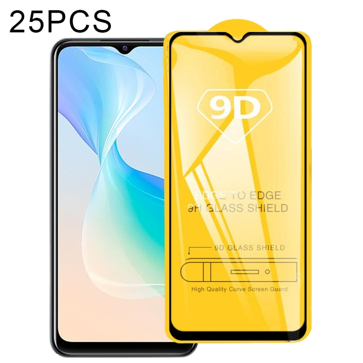 For vivo iQOO U5x / Y35 4G 2022 / Y33s / Y76s / T1x / Y76 5G / Y22 / Y22s 25pcs 9D Full Glue Full Screen Tempered Glass Film