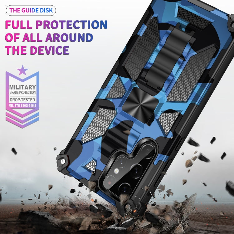 For Samsung Galaxy S22 Ultra 5G Camouflage Armor Shockproof TPU + PC Magnetic Protective Phone Case with Holder