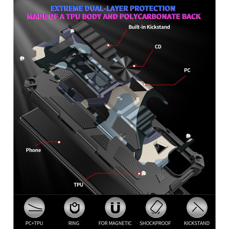 For Samsung Galaxy S22 Ultra 5G Camouflage Armor Shockproof TPU + PC Magnetic Protective Phone Case with Holder