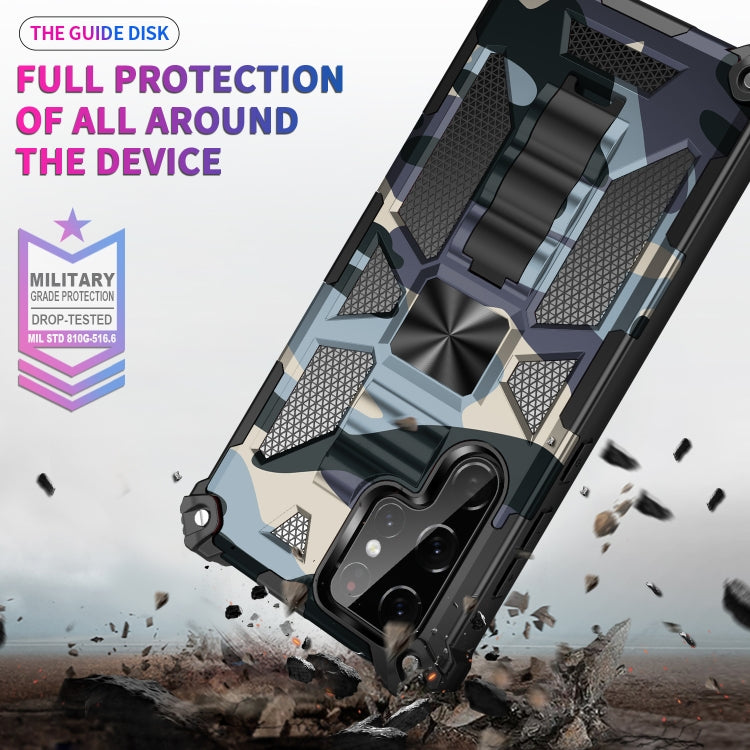 For Samsung Galaxy S22 Ultra 5G Camouflage Armor Shockproof TPU + PC Magnetic Protective Phone Case with Holder