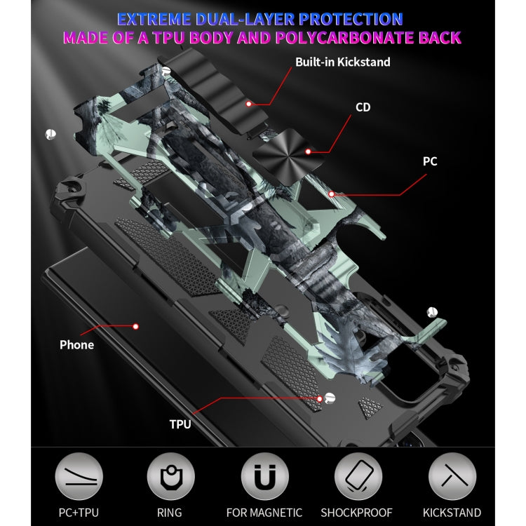 For Samsung Galaxy S22 Ultra 5G Camouflage Armor Shockproof TPU + PC Magnetic Protective Phone Case with Holder