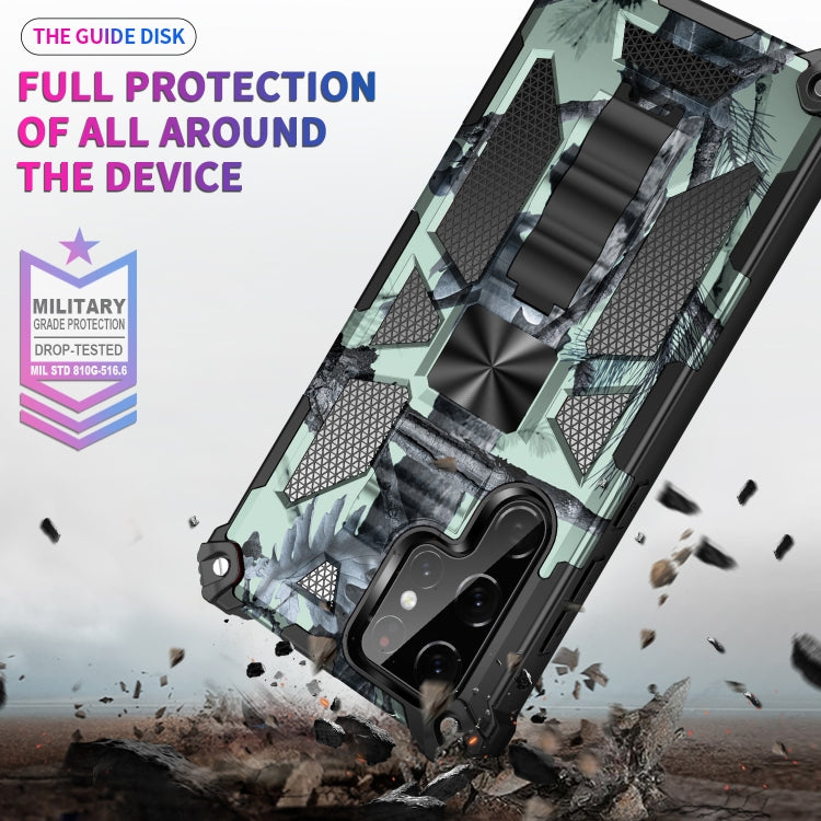 For Samsung Galaxy S22 Ultra 5G Camouflage Armor Shockproof TPU + PC Magnetic Protective Phone Case with Holder