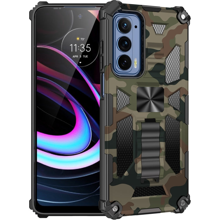 For Motorola Edge (2021) Camouflage Armor Shockproof TPU + PC Magnetic Protective Phone Case with Holder