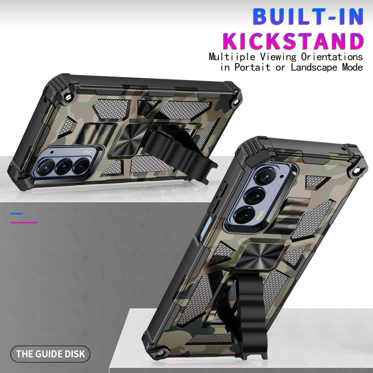 For Motorola Edge (2021) Camouflage Armor Shockproof TPU + PC Magnetic Protective Phone Case with Holder