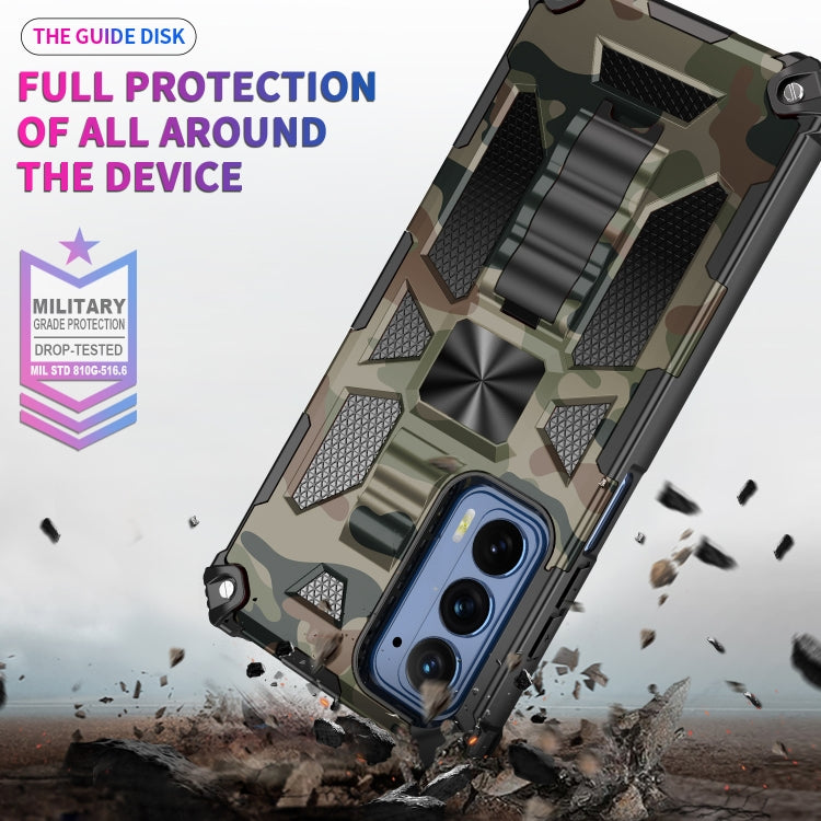 For Motorola Edge (2021) Camouflage Armor Shockproof TPU + PC Magnetic Protective Phone Case with Holder
