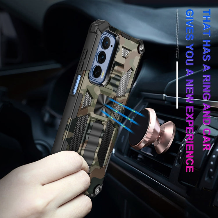 For Motorola Edge (2021) Camouflage Armor Shockproof TPU + PC Magnetic Protective Phone Case with Holder
