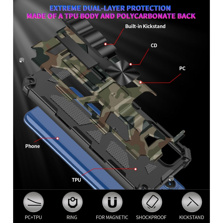 For Motorola Edge (2021) Camouflage Armor Shockproof TPU + PC Magnetic Protective Phone Case with Holder