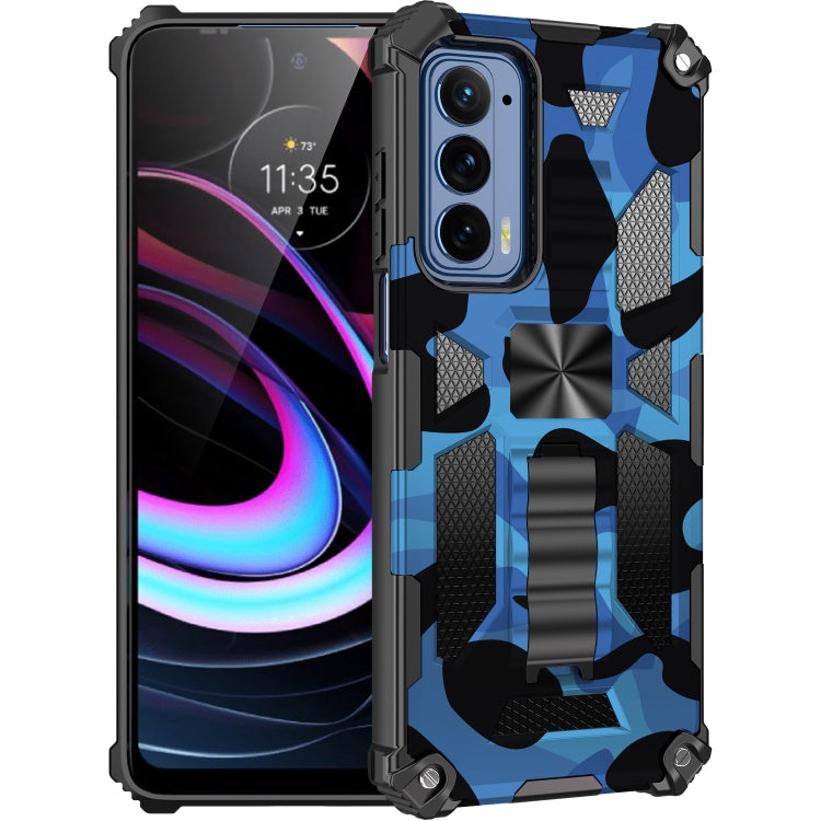 For Motorola Edge (2021) Camouflage Armor Shockproof TPU + PC Magnetic Protective Phone Case with Holder