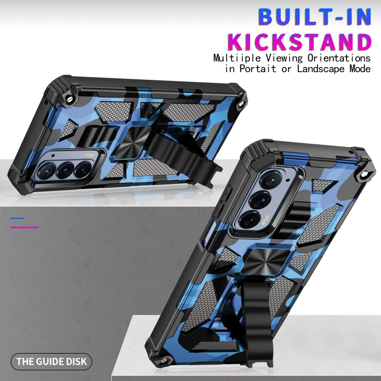 For Motorola Edge (2021) Camouflage Armor Shockproof TPU + PC Magnetic Protective Phone Case with Holder