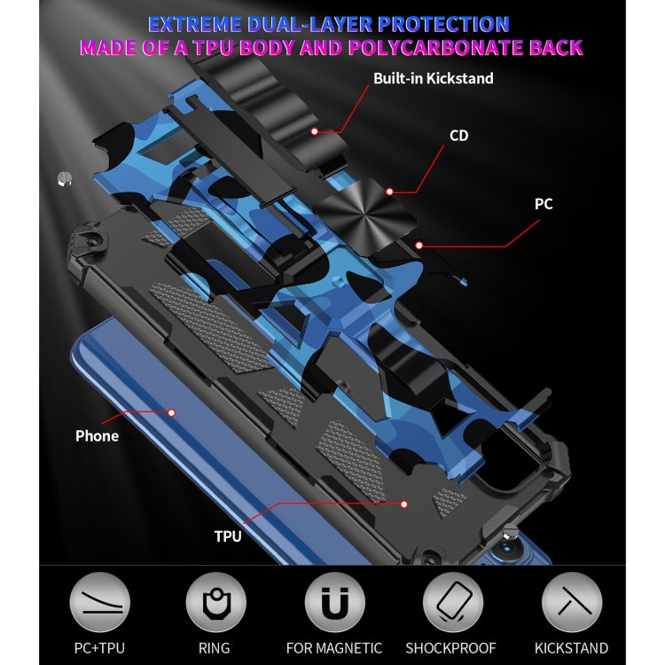For Motorola Edge (2021) Camouflage Armor Shockproof TPU + PC Magnetic Protective Phone Case with Holder