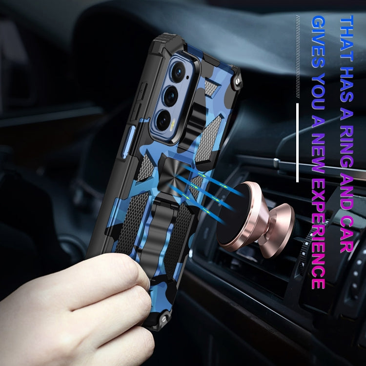 For Motorola Edge (2021) Camouflage Armor Shockproof TPU + PC Magnetic Protective Phone Case with Holder