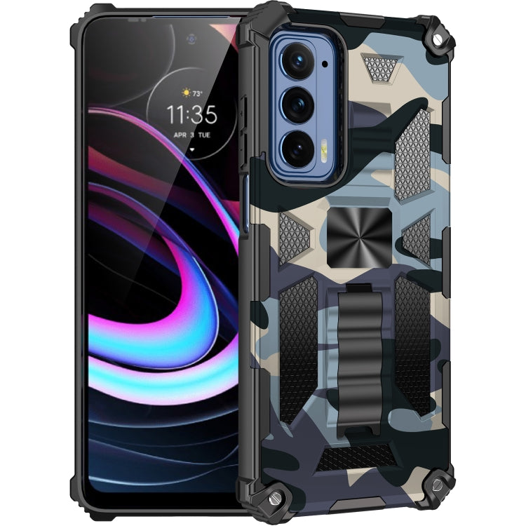 For Motorola Edge (2021) Camouflage Armor Shockproof TPU + PC Magnetic Protective Phone Case with Holder