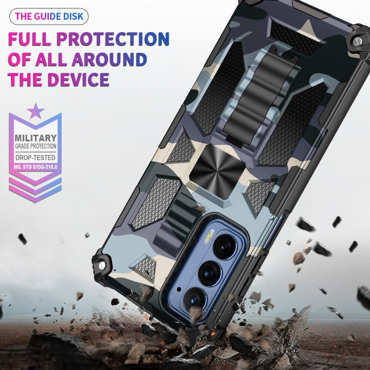 For Motorola Edge (2021) Camouflage Armor Shockproof TPU + PC Magnetic Protective Phone Case with Holder