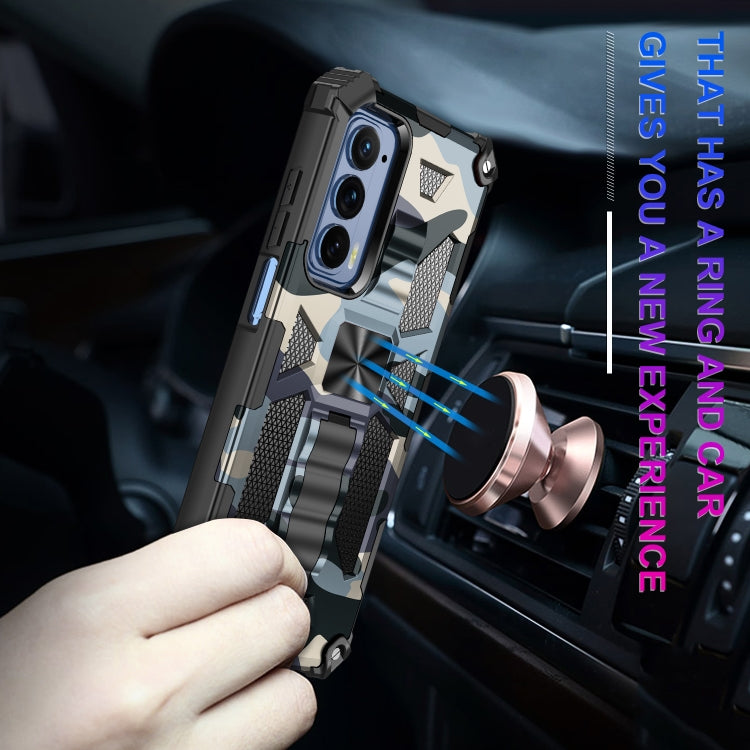 For Motorola Edge (2021) Camouflage Armor Shockproof TPU + PC Magnetic Protective Phone Case with Holder