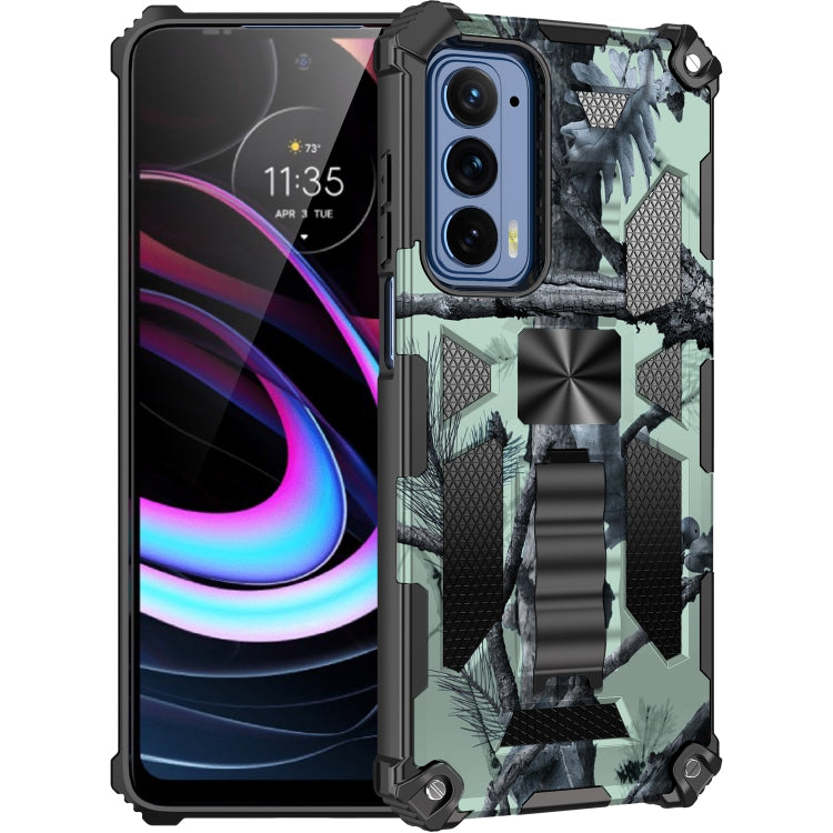 For Motorola Edge (2021) Camouflage Armor Shockproof TPU + PC Magnetic Protective Phone Case with Holder
