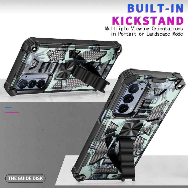 For Motorola Edge (2021) Camouflage Armor Shockproof TPU + PC Magnetic Protective Phone Case with Holder