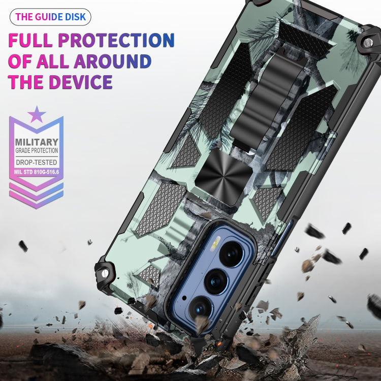 For Motorola Edge (2021) Camouflage Armor Shockproof TPU + PC Magnetic Protective Phone Case with Holder