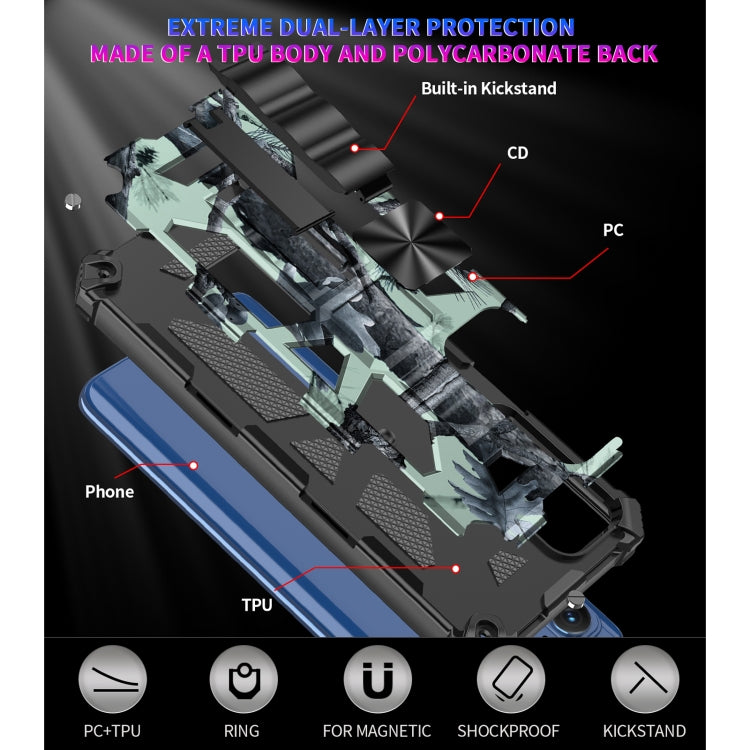 For Motorola Edge (2021) Camouflage Armor Shockproof TPU + PC Magnetic Protective Phone Case with Holder