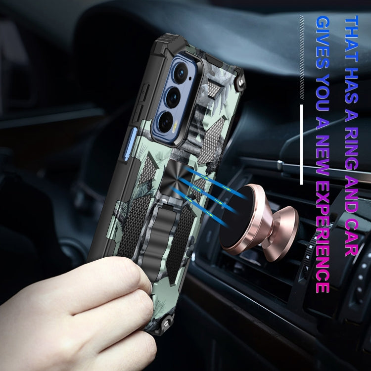 For Motorola Edge (2021) Camouflage Armor Shockproof TPU + PC Magnetic Protective Phone Case with Holder
