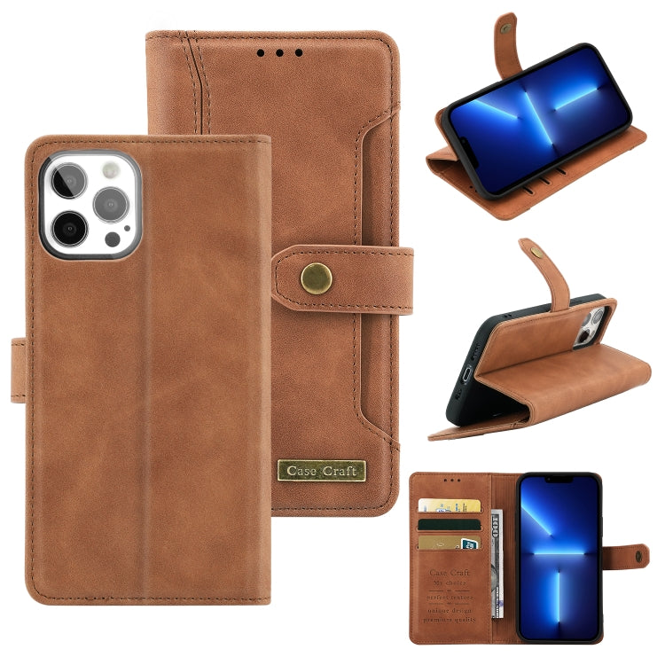 For iPhone 13 Pro Max Copper Buckle Horizontal Flip Leather Phone Case with Holder & Card Slots & Wallet