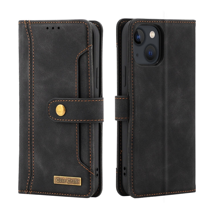 For iPhone 13 Copper Buckle Horizontal Flip Leather Phone Case with Holder & Card Slots & Wallet