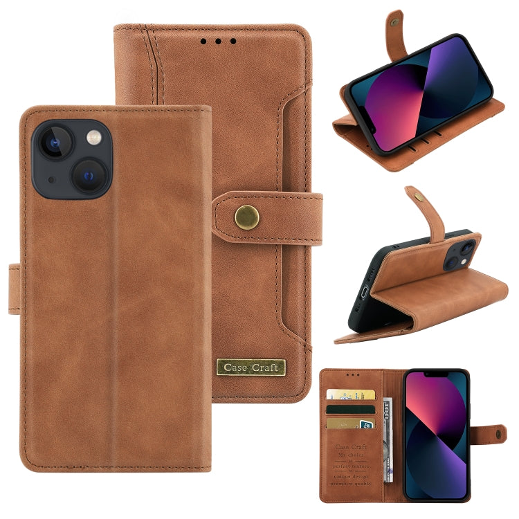 For iPhone 13 Copper Buckle Horizontal Flip Leather Phone Case with Holder & Card Slots & Wallet