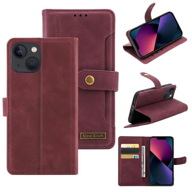 For iPhone 13 Copper Buckle Horizontal Flip Leather Phone Case with Holder & Card Slots & Wallet