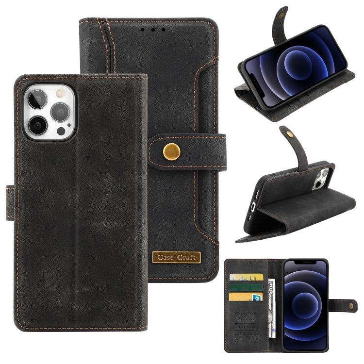 For iPhone 12 Copper Buckle Horizontal Flip Leather Phone Case with Holder & Card Slots & Wallet