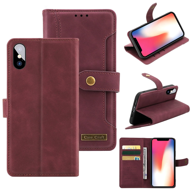 For iPhone X / XS Copper Buckle Horizontal Flip Leather Phone Case with Holder & Card Slots & Wallet