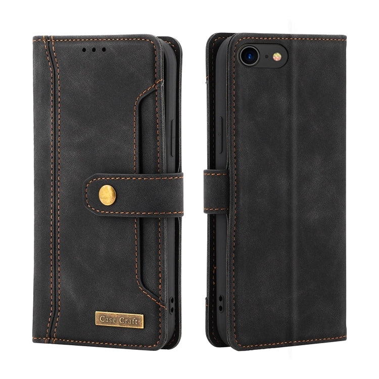 For iPhone SE 2022 / SE 2020 / 8 / 7 Copper Buckle Horizontal Flip Leather Phone Case with Holder & Card Slots & Wallet