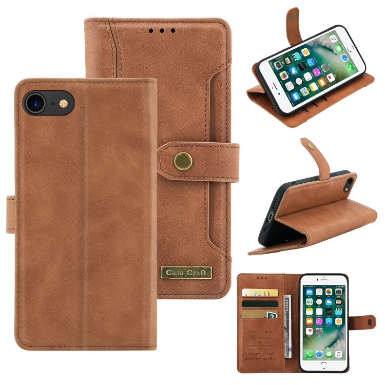 For iPhone SE 2022 / SE 2020 / 8 / 7 Copper Buckle Horizontal Flip Leather Phone Case with Holder & Card Slots & Wallet