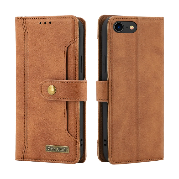 For iPhone SE 2022 / SE 2020 / 8 / 7 Copper Buckle Horizontal Flip Leather Phone Case with Holder & Card Slots & Wallet
