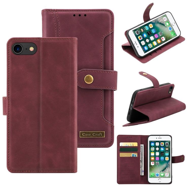 For iPhone SE 2022 / SE 2020 / 8 / 7 Copper Buckle Horizontal Flip Leather Phone Case with Holder & Card Slots & Wallet