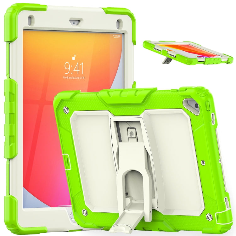 Shockproof Colorful Silicone + Beige PC Tablet Protective Case with Holder & Shoulder Strap For iPad 9.7 2018 / 2017
