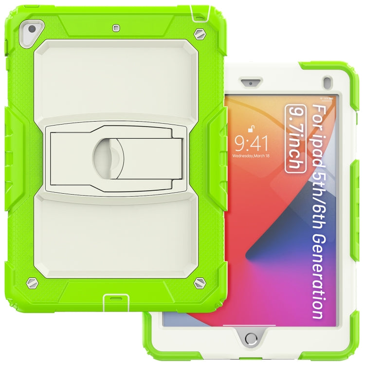 Shockproof Colorful Silicone + Beige PC Tablet Protective Case with Holder & Shoulder Strap For iPad 9.7 2018 / 2017