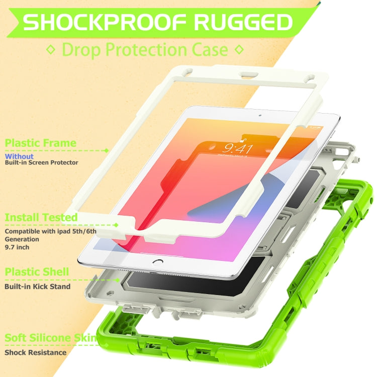 Shockproof Colorful Silicone + Beige PC Tablet Protective Case with Holder & Shoulder Strap For iPad 9.7 2018 / 2017
