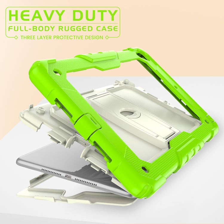 Shockproof Colorful Silicone + Beige PC Tablet Protective Case with Holder & Shoulder Strap For iPad 9.7 2018 / 2017