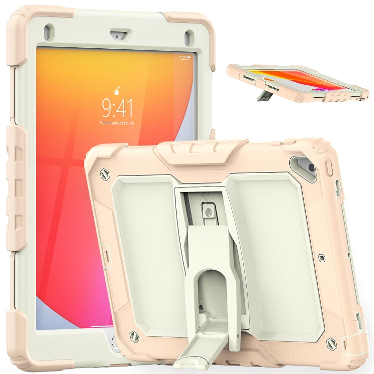 Shockproof Colorful Silicone + Beige PC Tablet Protective Case with Holder & Shoulder Strap For iPad 9.7 2018 / 2017